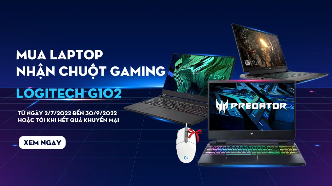 Chương trình khuyến mại Mua Laptop nhận chuột gaming Logitech G102