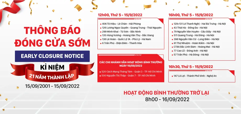 THÔNG BÁO ĐÓNG CỬA SỚM CÁC CHI NHÁNH HACOM NGÀY 15/09/2022