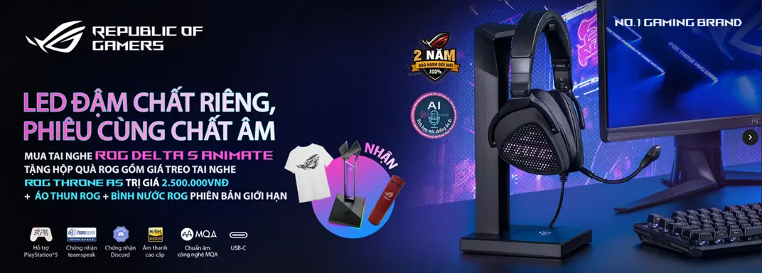 TAI NGHE ASUS ROG DELTA S ANIMATED - LED ĐẬM CHẤT RIÊNG, PHIÊU CÙNG CHẤT ÂM
