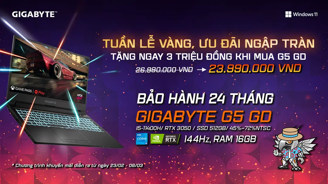 Chương trình khuyến mại Tuần lễ vàng ưu đãi ngập tràn cùng laptop Gigabyte