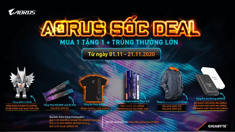 Chương trình Khuyến mãi “AORUS SỐC DEAL: MUA 1 TẶNG 1 + TRÚNG THƯỞNG LỚN”