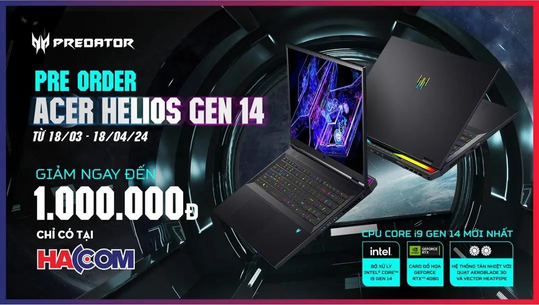 Predator Helios 16 & Helios 18 2024: Bộ đôi Laptop Gaming gen 14 mạnh nhất đến từ Acer