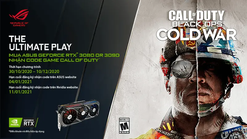 Chương trình Khuyến mãi “Mua Card đồ họa ASUS RTX3090/ 3080 series nhận ngay code game Call Of Duty: Black Ops Cold War”
