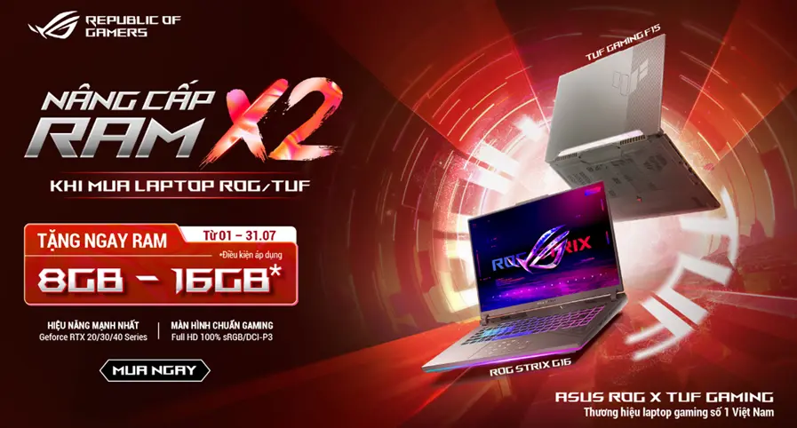 Nâng cấp RAM x2 khi mua Laptop TUF tại HACOM