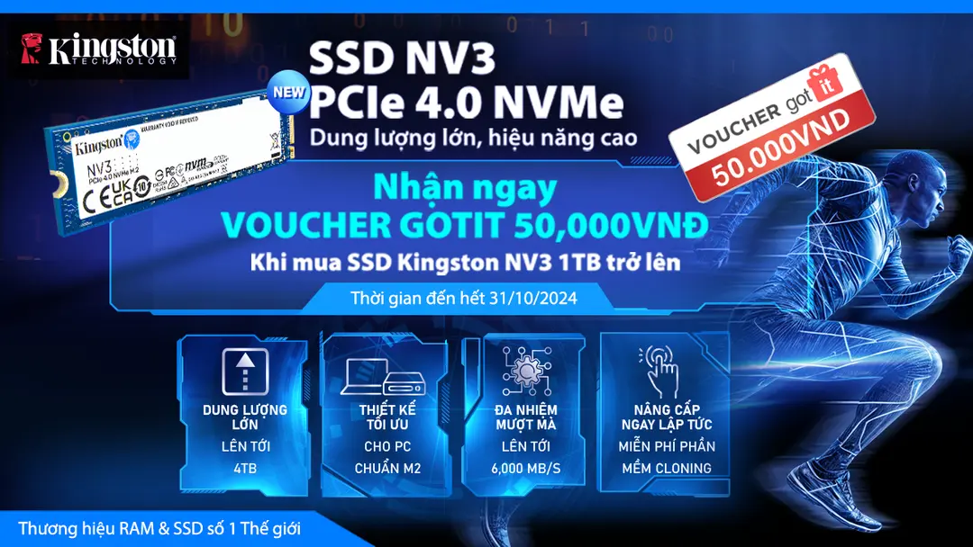 Tặng thẻ quà tặng Got it 50k cho mỗi PC lắp máy/nâng cấp dùng SSD Nv3 1TB trở lên