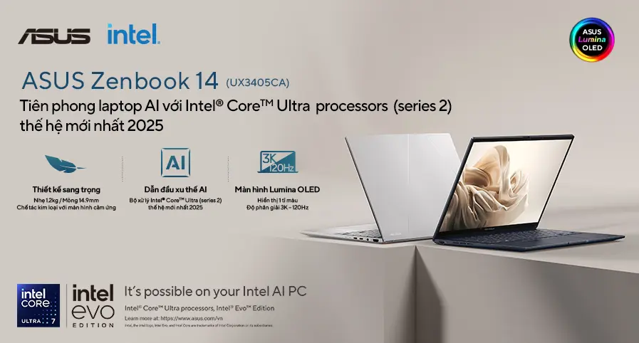 ASUS ZENBOOK 14 TIÊN PHONG LAPTOP AI VỚI INTEL CORE ULTRA PROCESSORS