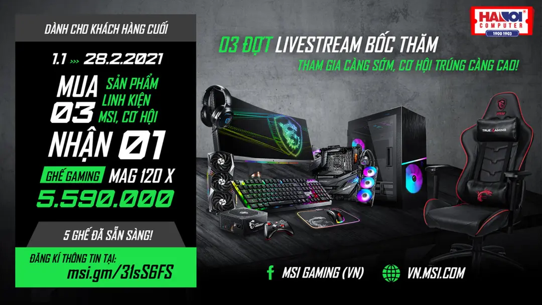 Mua linh kiện MSI trúng ghế Gaming hàng hiệu – Dành riêng cho khách mua hàng tại HANOICOMPUTER