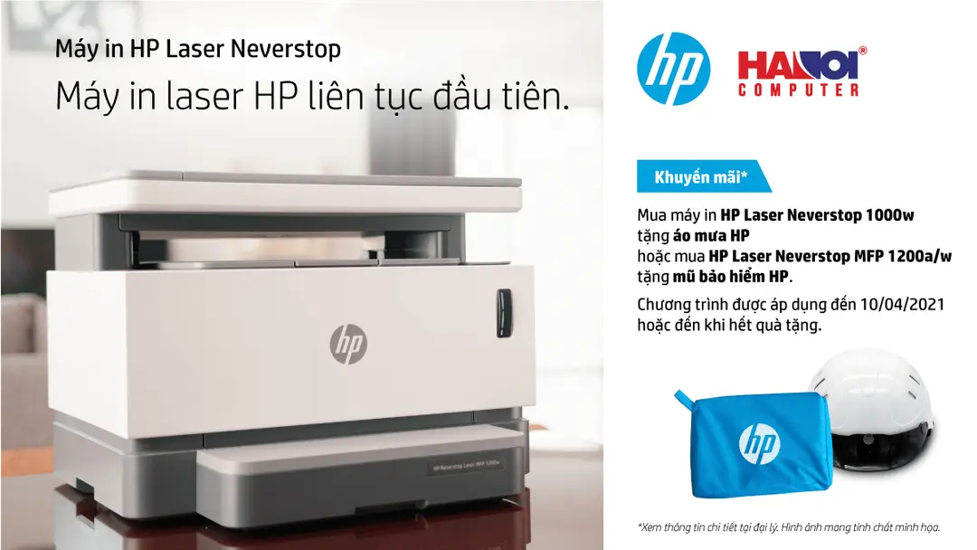 Chương trình Khuyến mãi “Mua Máy In HP Neverstop Laser, Tặng Mũ Bảo Hiểm hoặc Áo mưa thời trang”