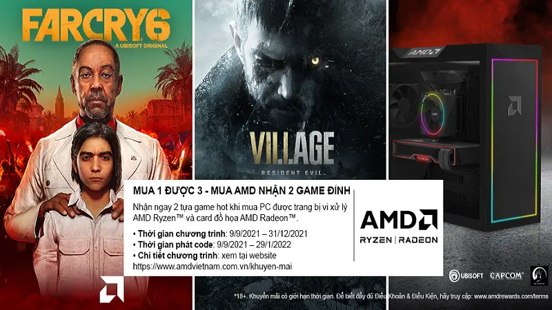 Chương trình Khuyến Mại "Mua 1 Được 3 - Mua AMD Nhận 2 Game Đỉnh"